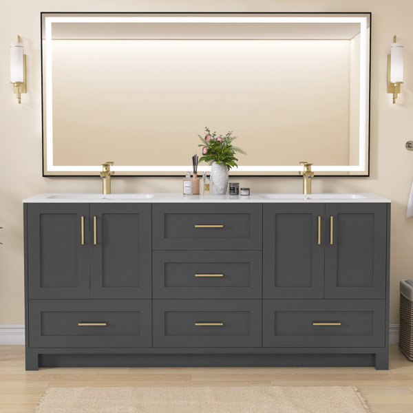 Mercer41 Bielawski 72'' Double Sinks Freestanding Bathroom Vanity ...